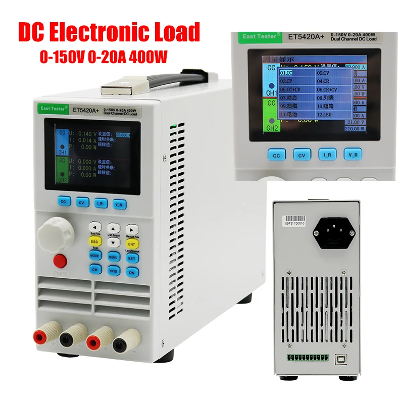 programavel carga eletronica single dual channel 400w 150v 40a 20a digital battery capacidade tester et5410a mais et5420a mais et5411a dc 01