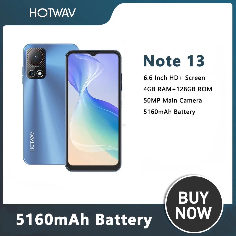 HOTWAV Note 13 Smartphone Android 4G 6.6 Inch HD+ T606 Octa-Core 4GB+128GB Mobile Phone 50MP Camera 5160mAh Battery Cellphone