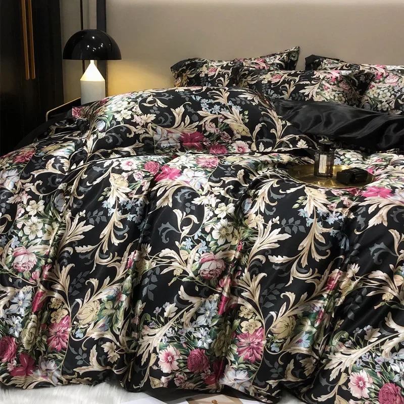 

Printed silk four-piece set Tencel high-end summer ice silk segment bed sheet quilt cover bedding