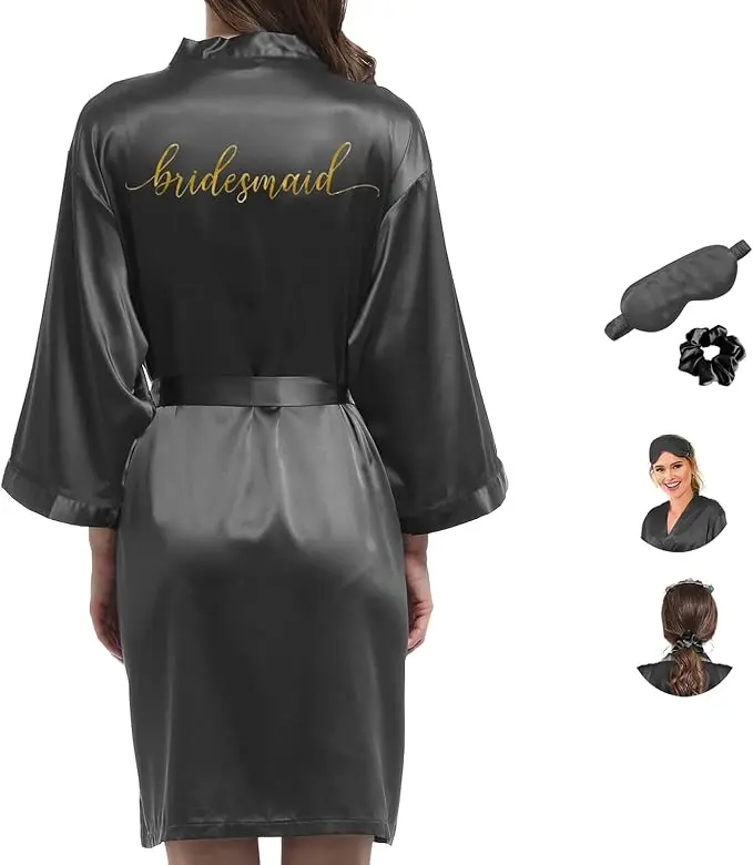 Bride Kimono Robe - Satin Bridesmaid Wedding Party Bridal Morning Silk Silky Dressing Gown for Women