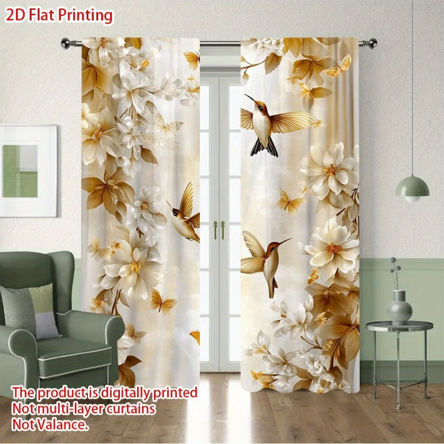Digital Printed Curtains, Bee Whisper Flower Border Pattern, Stylish Window Treatment for Living Room Bedroom Decor