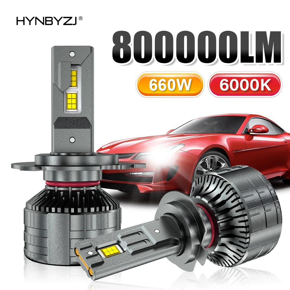 

HYNBYZJ H7 LED 800000LM Headlights Canbus 6000K H1 H4 H11 9012 HIR2 H8 H9 9005 9006 HB3 HB4 High Power 660W 5570 CSP Chips 12V