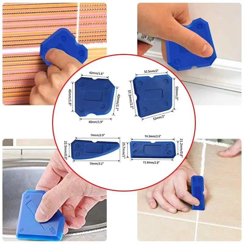 Juego de herramientas para calafateo de silicona de 4 piezas, esparcidor de sellador versátil y fácil de limpiar, raspador, eliminador de lechada de azulejos, herramientas para el hogar