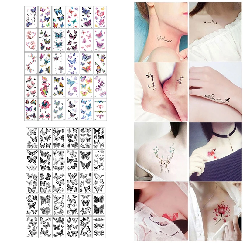 30 Sheets 3D Butterfly Flower English Pattern Temporary Tattoo Sticker,Small Size Body Arm Shoulder Wrist Fake Tattoo Sticker