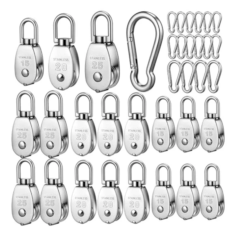 

16Pcs M15 M20 M25 Single Pulley Block,Stainless Steel Swivel Pulley Wire Rope Hanging Pulley Wheel For Wire Rope Loading