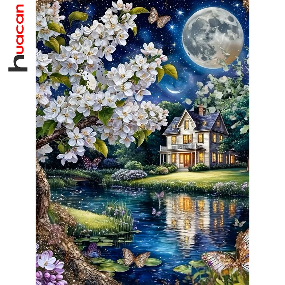 Huacan Diamantmalerei Mondhaus Blumen Diamantstickerei Landschaft Neu 2026 Handgemachtes Geschenk
