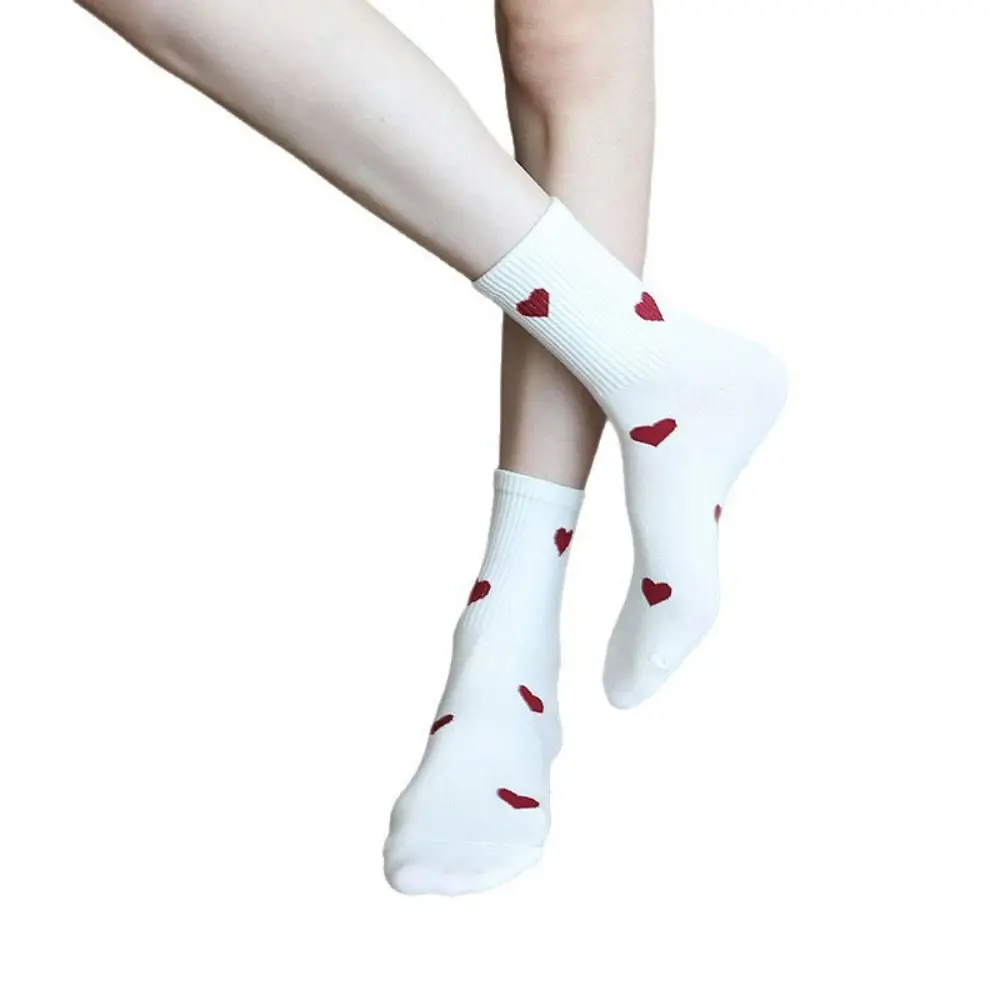 5 pares de calcetines a media pantorrilla con diseño de corazón de estilo coreano Harajuku calcetines de Color de retazos dulces calcetines de tubo medio para mujer