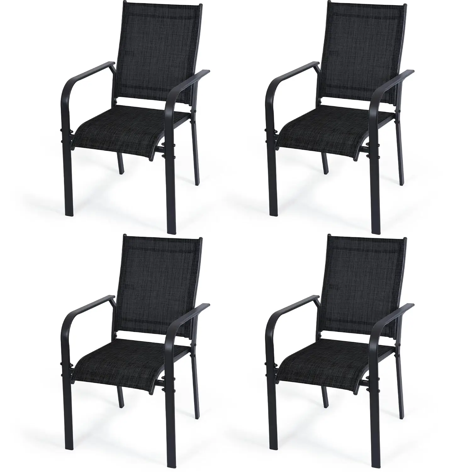 Textilene Patio Dining Chairs 4-Pack, All-Weather Stackable with Armrests for Lawn Porch Deck Garden, Black, Customized