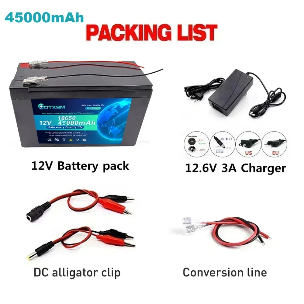 12V Battery 30Ah 18650 lithium battery pack 30A sprayer built-in high current BMS electric vehicle battery 12.6V 3A charger