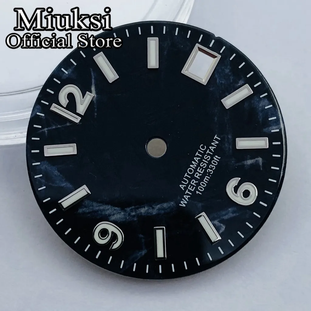 Miuksi 29mm balck blue green watch dial luminous fit NH35 movement fit 3 o\'clock crown 3.8 o\'clock crown