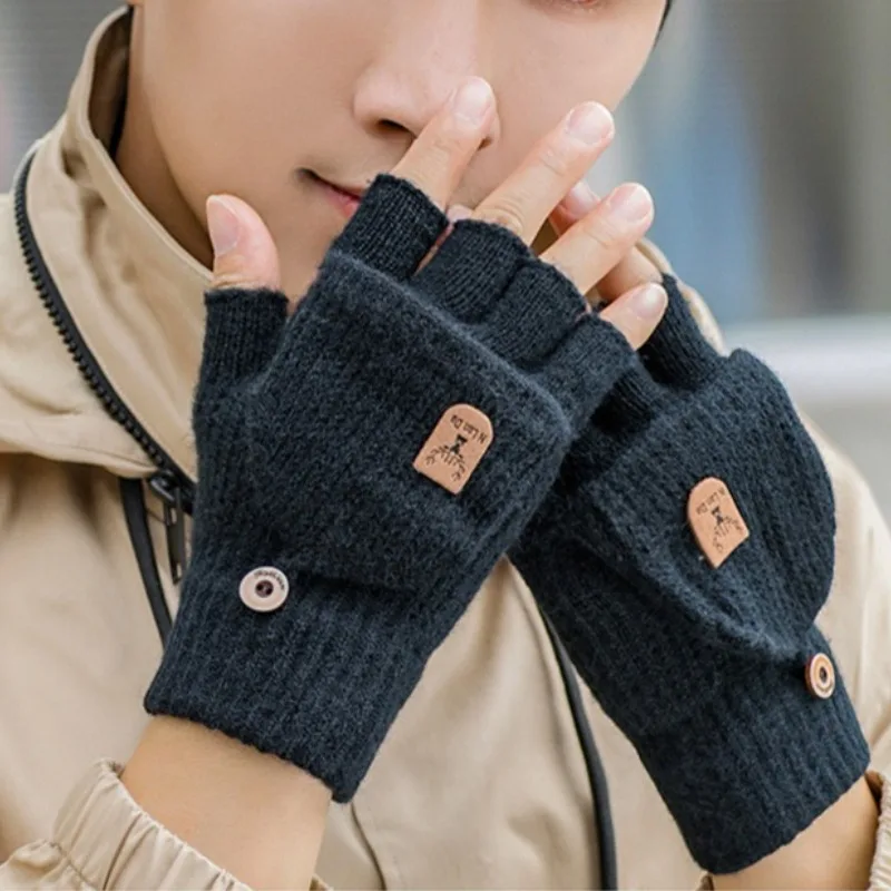 

Вязаные перчатки без пальцев, зимние утолщенные теплые перчатки с сенсорным экраном для мужчин и женщин, ветрозащитные плюшевые студенческие перчатки с половиной пальца 2026