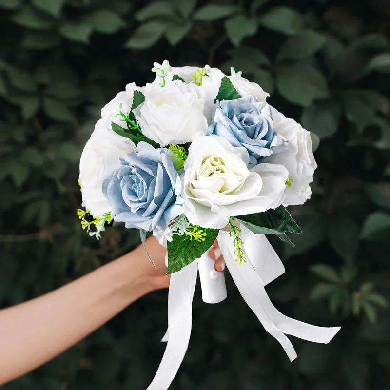 

Wedding Bouquets for Bride - Realistic Silk Flowers Artificial Roses, 11Inch Bridesmaid Bouquet for Ceremony, Church Anniversary