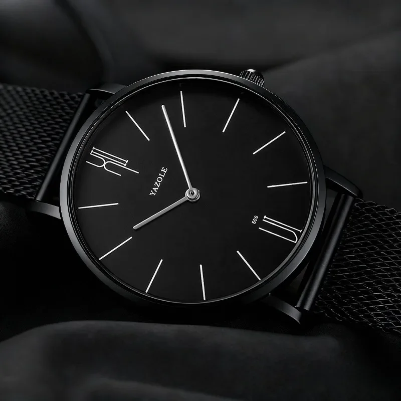 YAZOLE Minimalist Watch for Men Ultra Thin Dial Mesh Strap Quartz Wristwatch Casual Business Man Watches Clock Gift Reloj Hombre