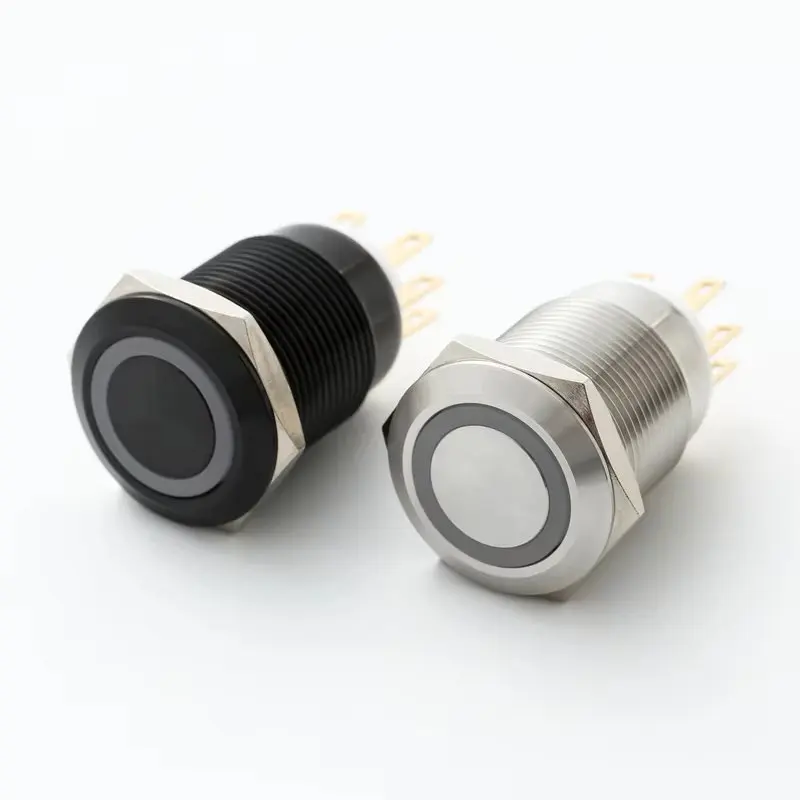 ELEWIND 19mm Push Button Switch – SPDT Momentary or Latching, with LED Indicator, 12V DC, Model PM193F-11E/B/12V/S