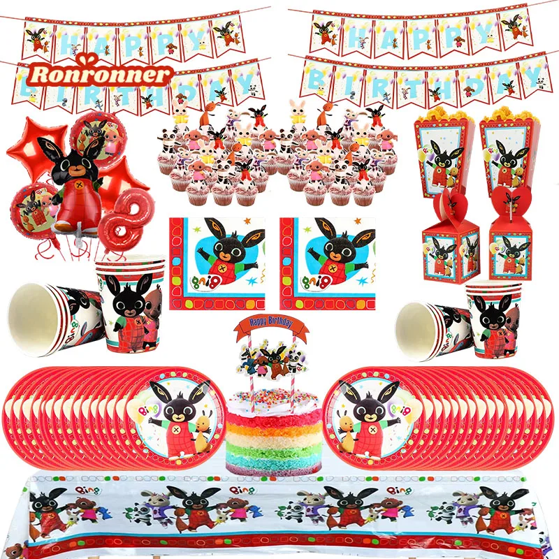Konijn Anime Verjaardagsfeestje Decor Set Ballonnen Leuke Cartoon Servies Tafelkleed Cup Kinderen Meisjes Babyshower Verjaardagscadeaus - afbeelding 2