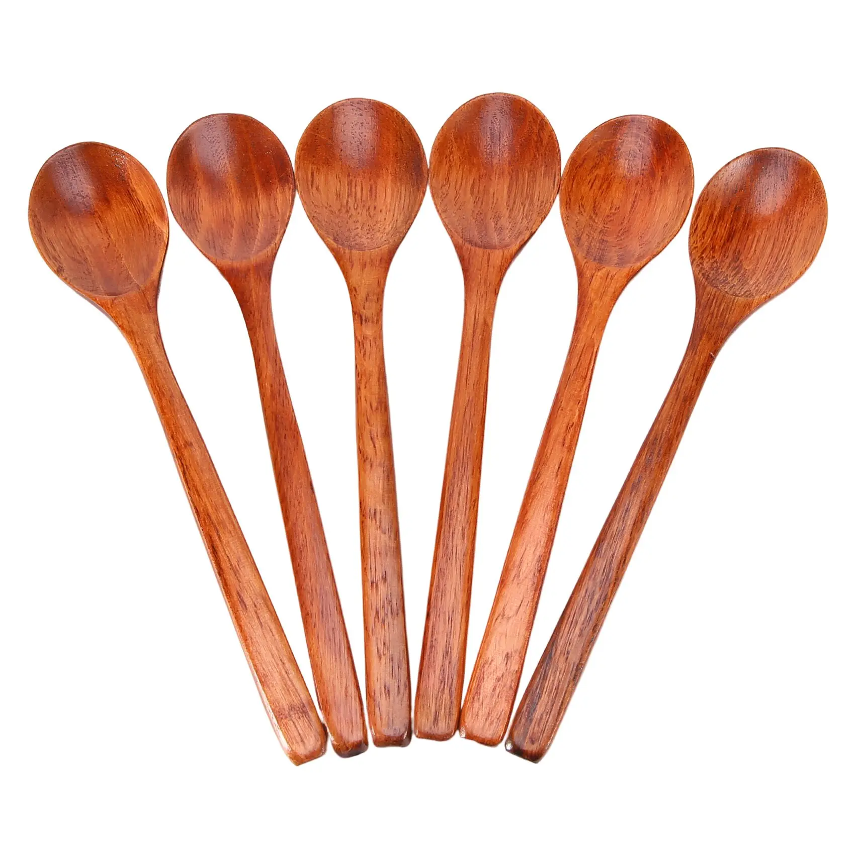 Cucharas de madera, 6 piezas de cucharas de sopa de madera para comer, mezclar y agitar, utensilio de cocina con cuchara de mango largo