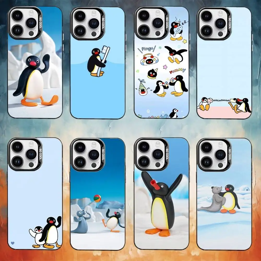 

Cartoon P-Pingu Penguin Phone Case For iPhone17,16,15,14,13,12,11 Plus,Pro Max Black Candy Matte Shockproof Cover