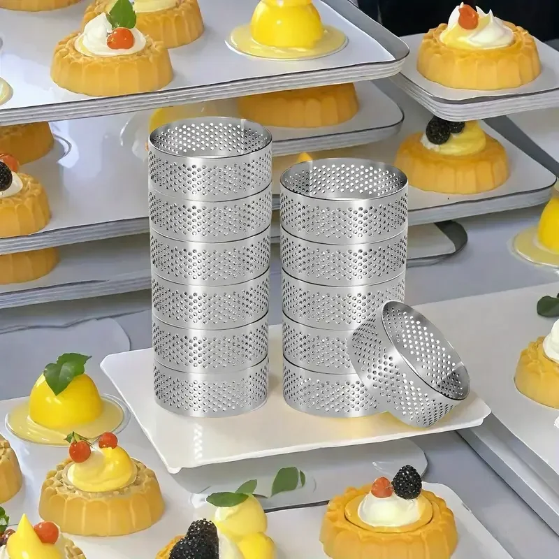 3-12PCS Perforated Tart Ring Set Food Grade Stainless Steel Non-Stick Baking Molds for Pastry Cake Dessert Home Kitchen Use