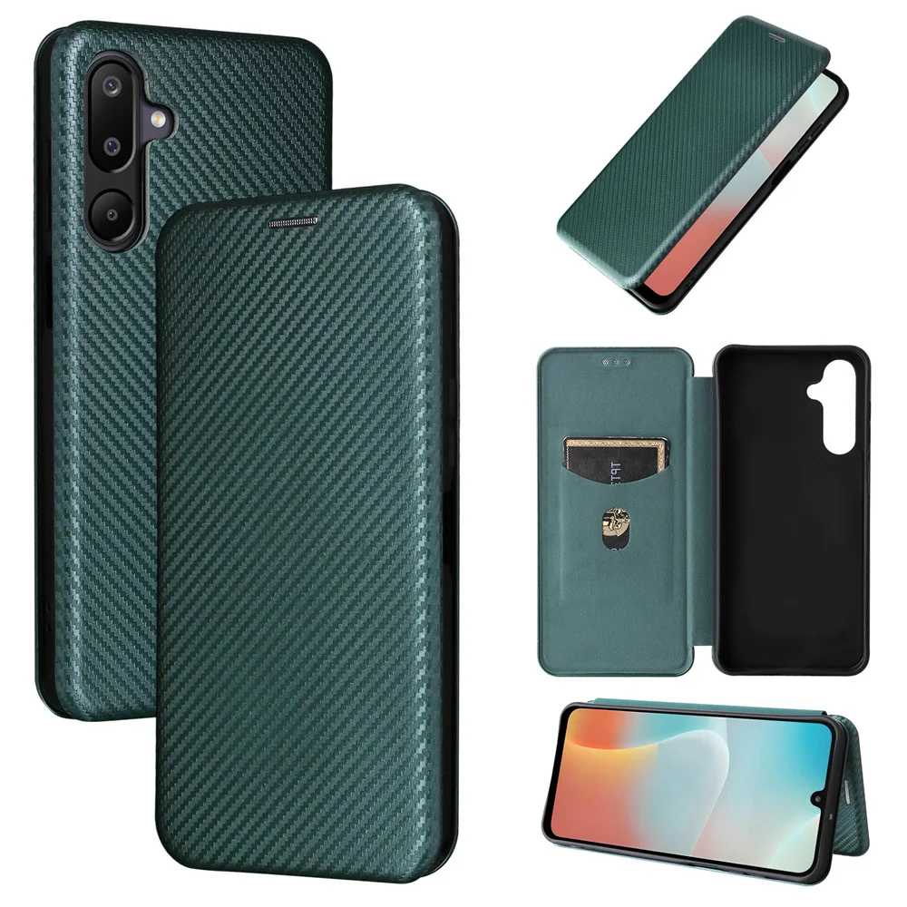 

Carbon Fibre Cover Phone Case for Samsung galaxy M16/F16 Non-slip Stand Holder Cover Anti-fall Shock Absorption Shell