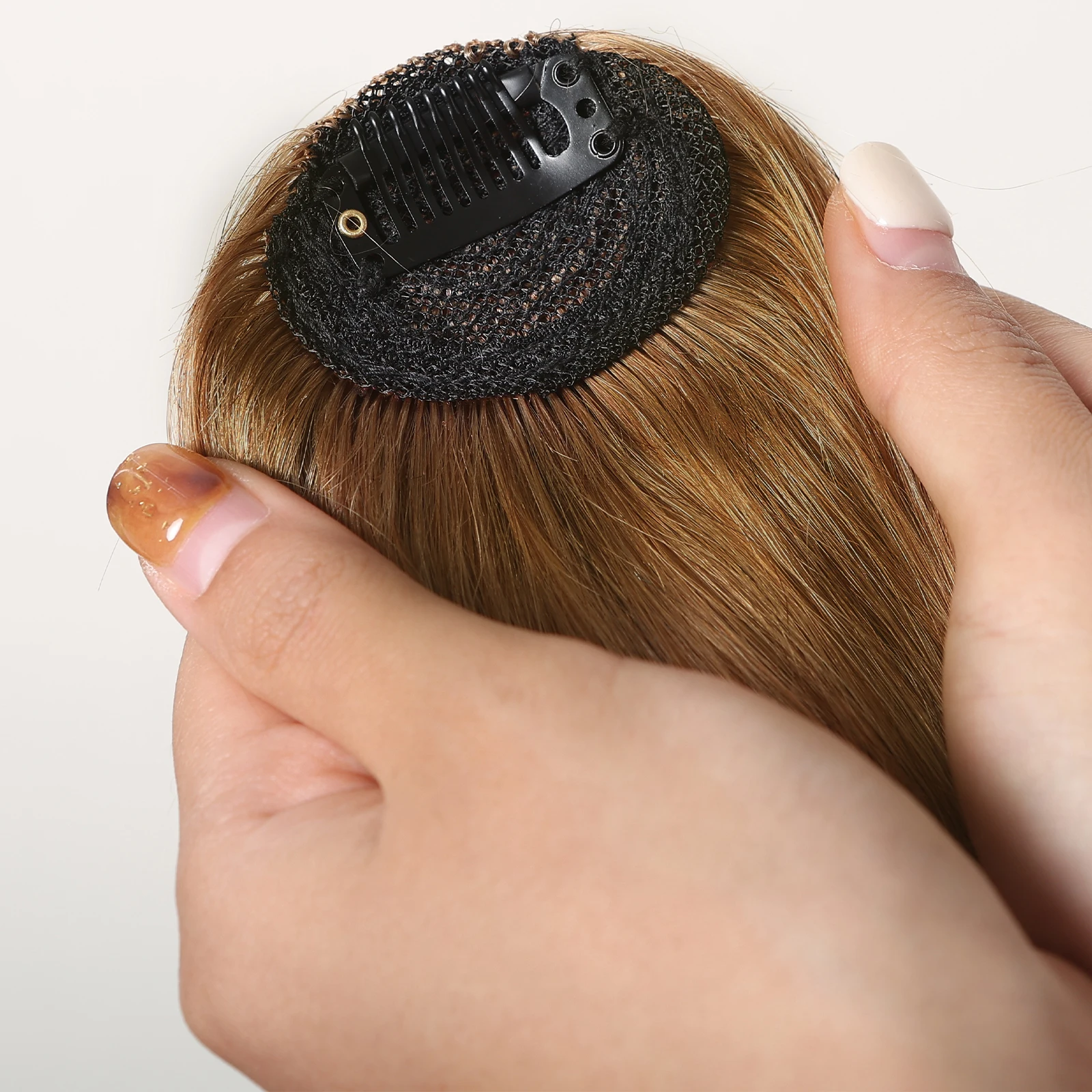 Hair Clip in Bangs 100% Human Hair Extention Honey Brown Fake Bangs Bangs Fringe with Temples for Women Daily image 2