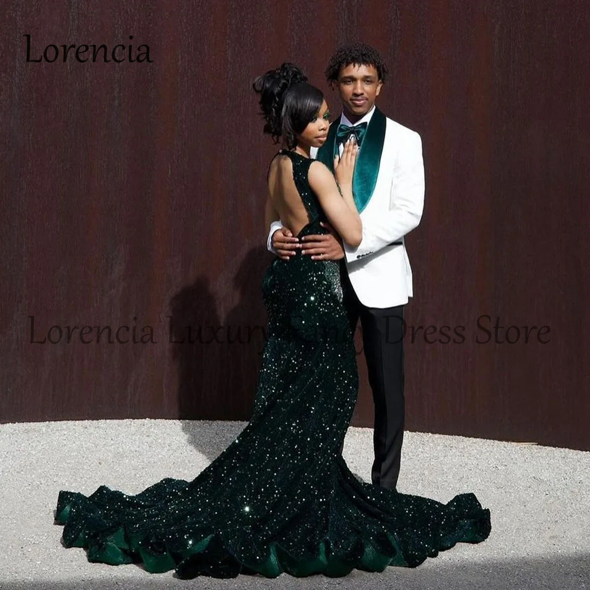 Vestido de graduación de sirena de diamantes brillantes para niñas negras, lentejuelas, diamantes de imitación, cuentas, Formal, sin mangas, cristal, vestidos de fiesta de boda