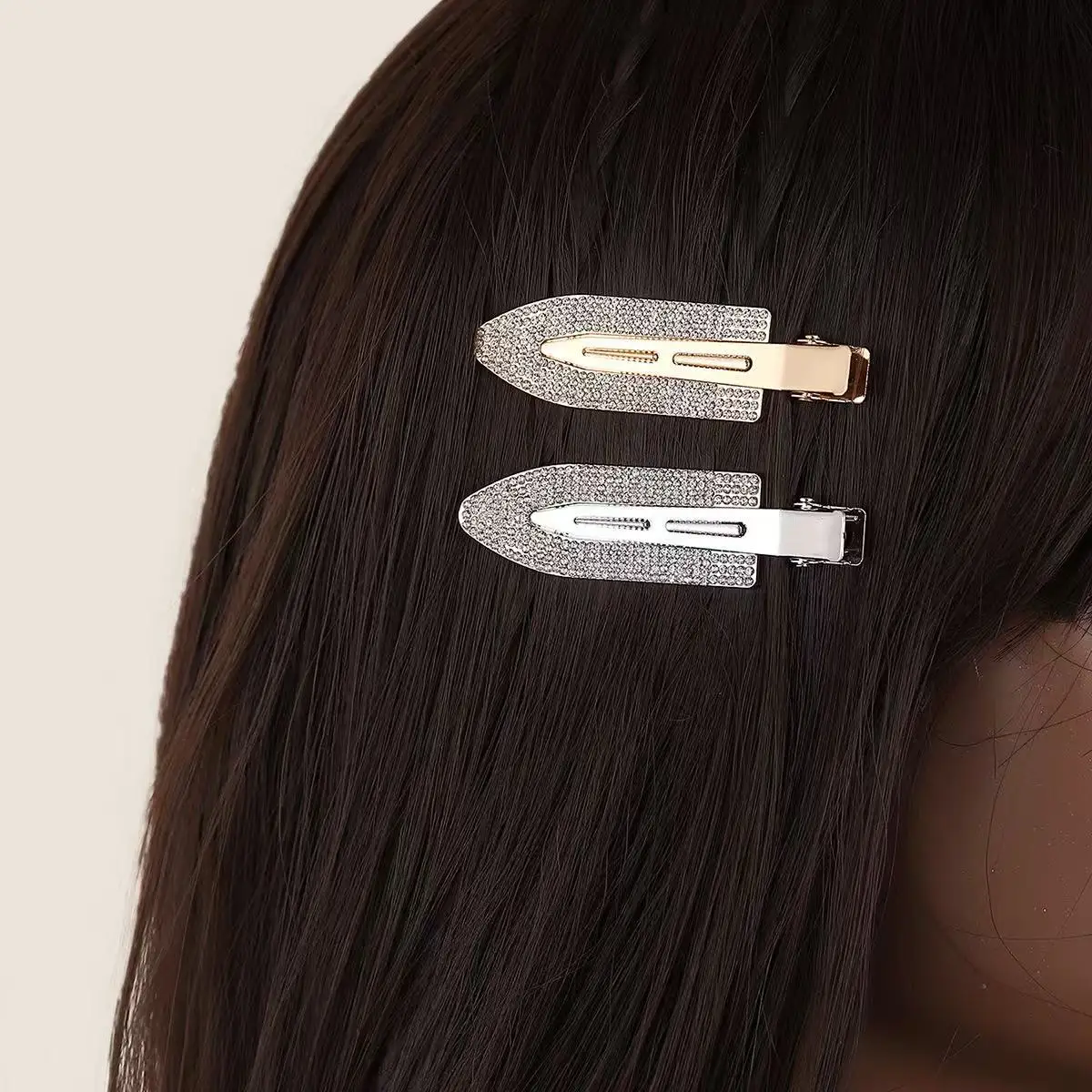 Seamless bangs hair clip, women's forehead side water diamond duckbeak clip, new broken hair clip, small clip headwear