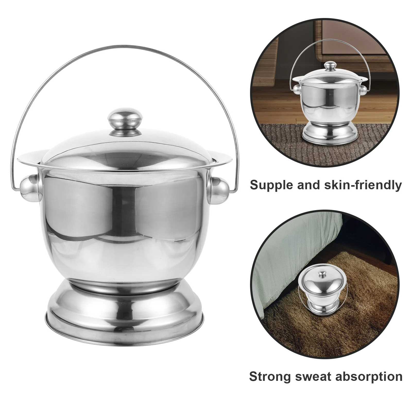 

1 Set Stainless Steel Spittoon Reusable Odor Resistant Portable Urinal With Lid For Elderly Adults Pregnant Women Household Use