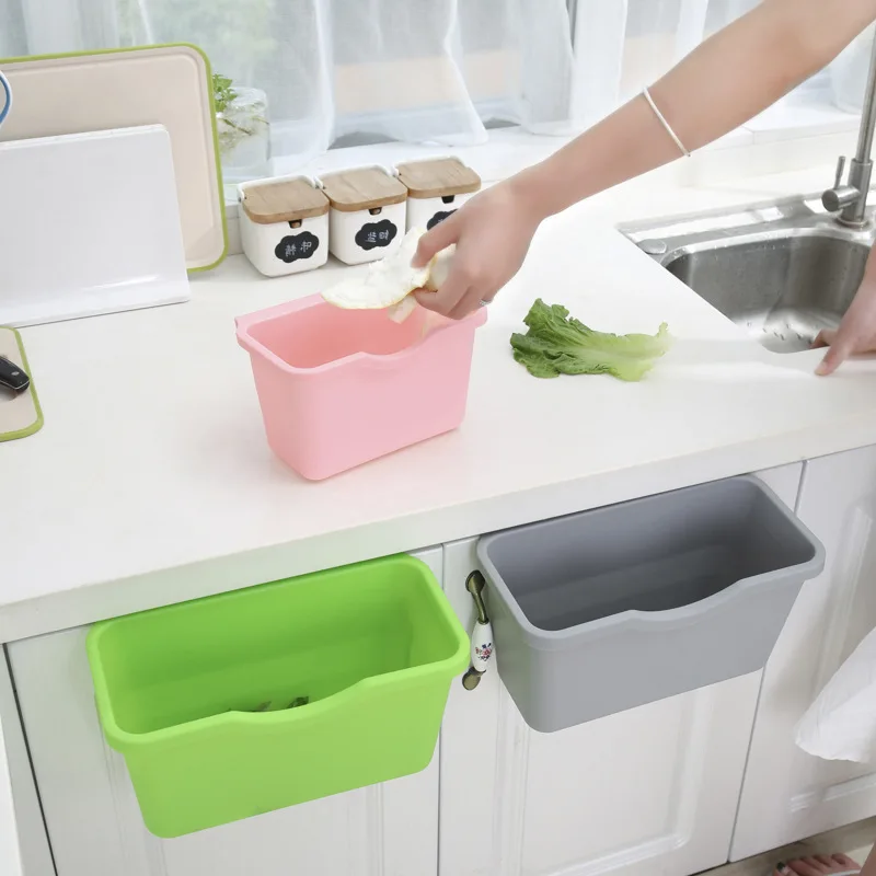 For Kitchen Cabinet Door Hanging Trash Garbage Bin Can Rubbish Container Mini Waste Bins Household Rubbish Cleaning Tool Dustbin