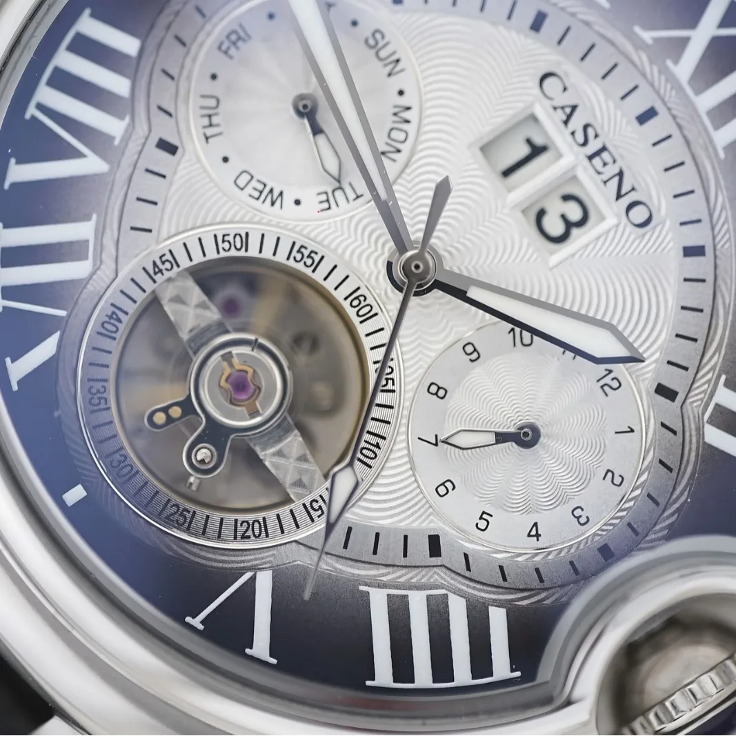 ساعة رجالية فاخرة مجوفة توربيون أوتوماتيكية ميكانيكية للرجال ساعة مقاومة للماء للتاريخ والأسبوع بحزام جلدي ساعات رجالية عصرية