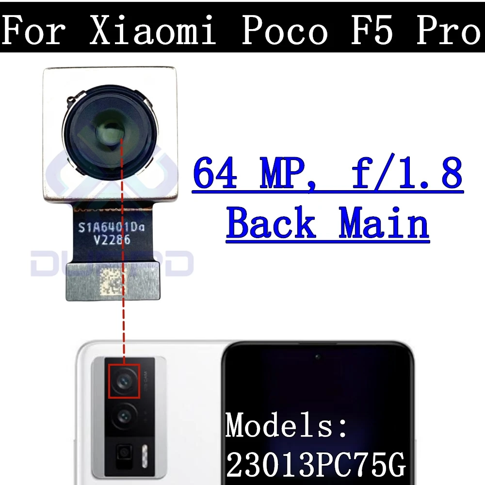 Original Tested Back Main Big Rear Camera Frame Lens Module for Xiaomi Poco F5 Pro, Facing Front Camera Module, Flex Cable