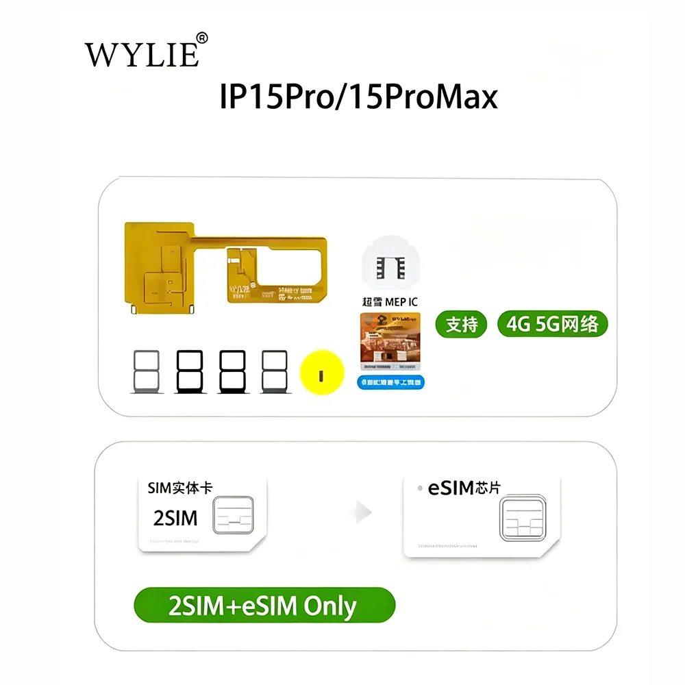 WYLIE US Version UN Locked Modified Ultra-thin Dual SIM+eSIM Integrated Solution With No SIM Card Restrictions For iPhone 17Pro