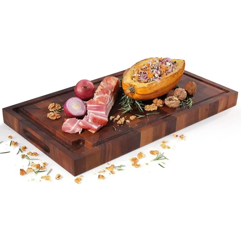 Walnut End Grain Chopping Block Cutting Board With Juice Groove & Integrated Handles 21