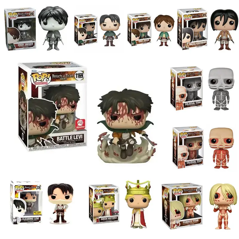 Funko POP Ataque a los Titanes Batalla de Levi 1169 #   Eren Jaeger 20 # Titan Colosal 23 #   Titan Femenina 233 # Figuras de Vinilo Coleccionables