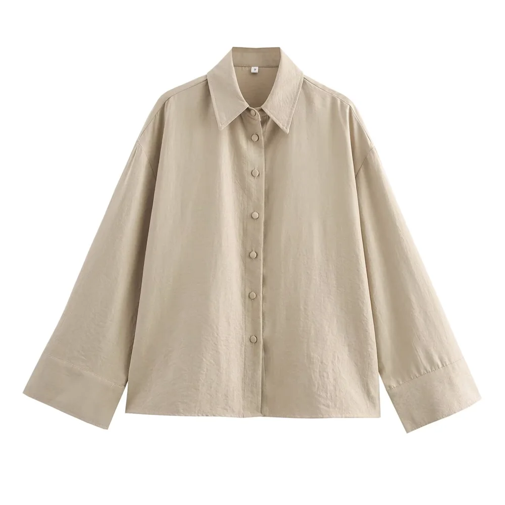 

TRAF Autumn New Product Women's Fashion Casual Style Flip Collar Buckle Decoration Long Sleeve Shirt