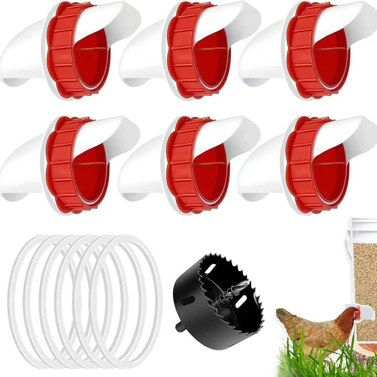 Comederos para pollos sin desperdicio, comedero automático DIY para aves de corral con kit de alimentación por gravedad de 1 orificio para cubos, barriles, contenedores y comederos.