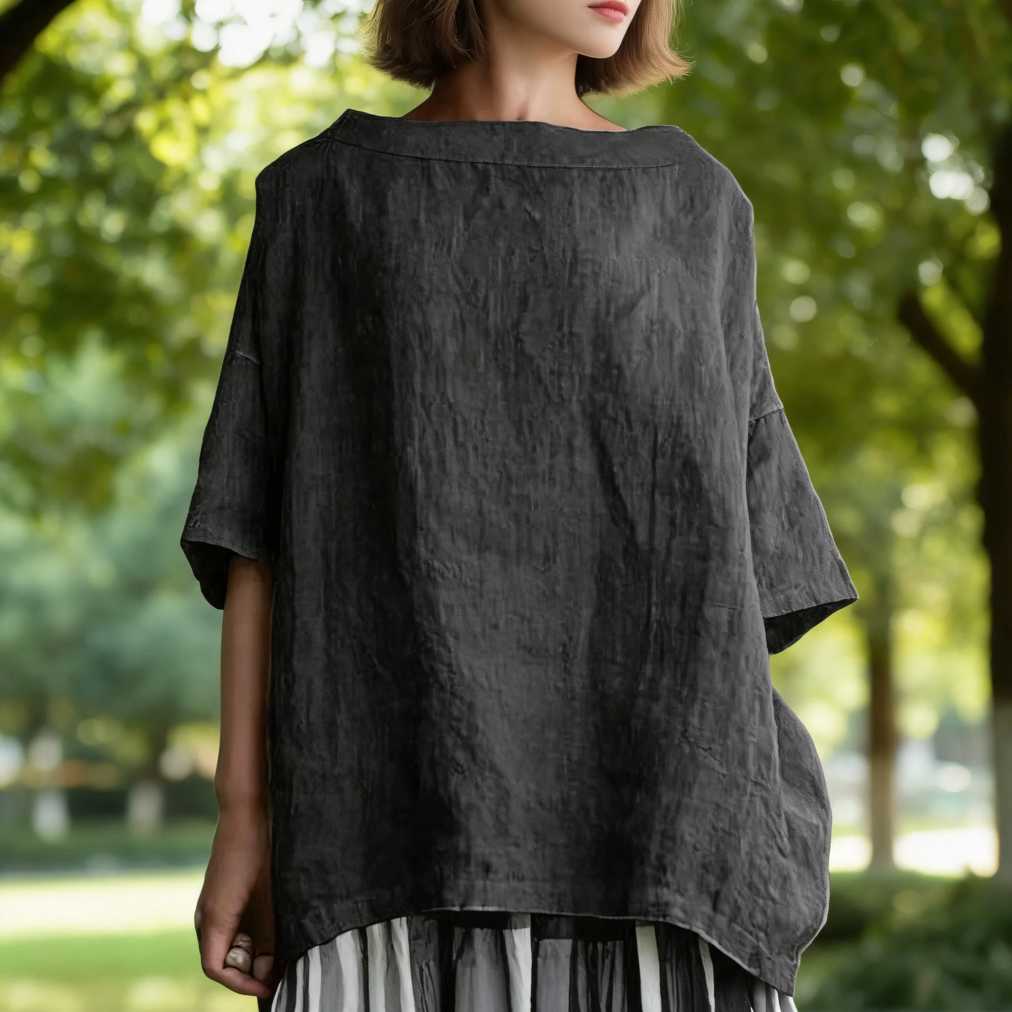 Round Neck Loose Fit Top Vintage Inspired with Retro Short Sleeve Casual T Shirt Patchwork Regular Sleeve Summer Top for Women