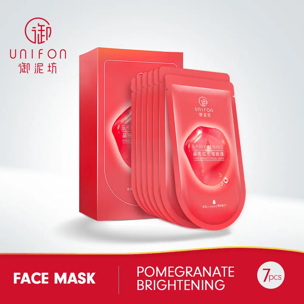 Unifon Red melograno idratante idratante schiarente Set per la cura della pelle di base 7 pezzi maschera facciale