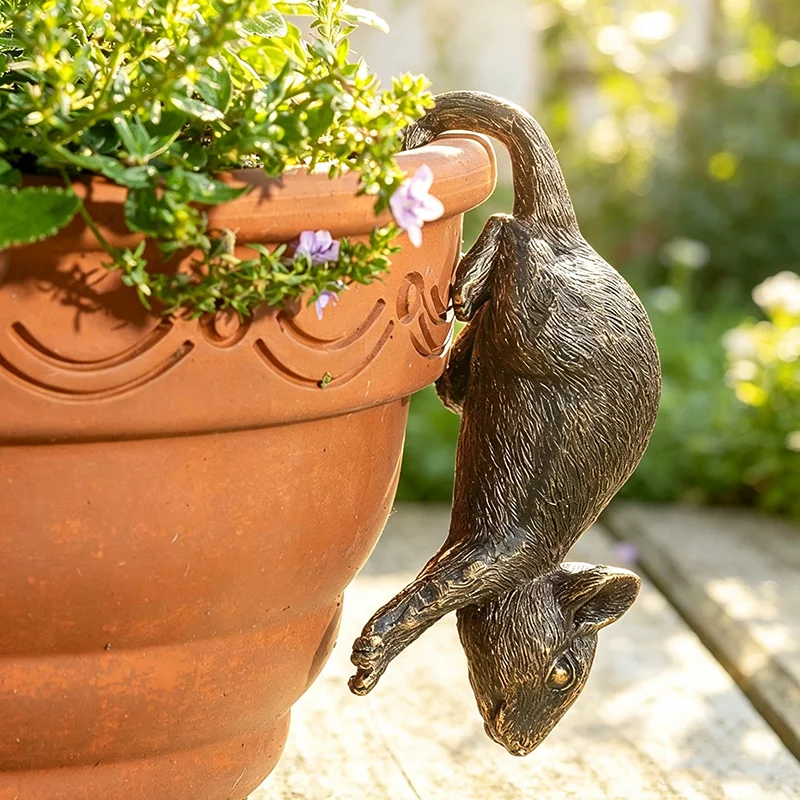 Creative Antique Bronze Mouse Animal Resin Statue Home Balcony Garden Courtyard Flower Pot Decor Ornament Outdoor Resin Craft