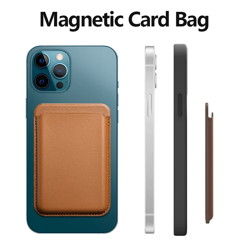 

Real Skin Magnetic Card Bag Genuine Leather Natural Cowhide Wallet Card Holder for iPhone 12 Pro Max with MagSafe