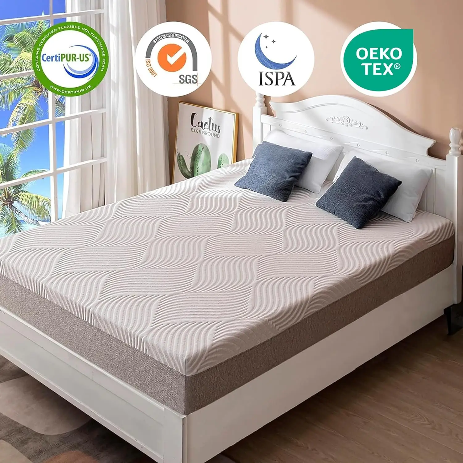 Queen Mattress 10 Inch Memory Foam Mattress Bed in a Box,Colchones Queen Medium Soft Cooling Gel Green Tea Queen Size Mattress