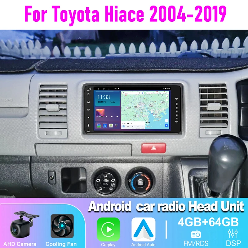 

4+64GB 7" Car Radio For Toyota HiAce 2004-2019 Carplay Android Auto GPS WIFI BT Head Unit Steering Wheel Control