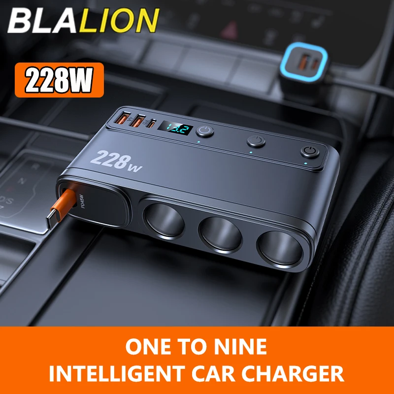 BLALION 9-in-1-Auto-Schnellladegerät-Adapter zum Aufladen unabhängiger Schalter, DC-Zigarettenensteckdose, PD 3-Buchse, Zigarettenanzünder-Splitter
