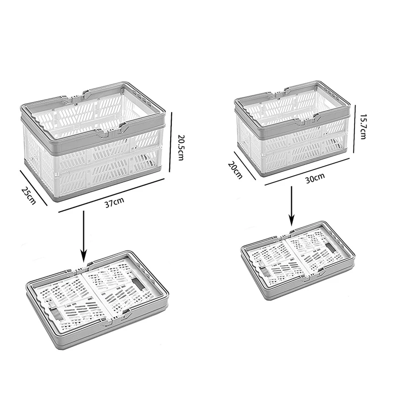 Caixas de armazenamento dobráveis de plástico de 2 pces com alças, cestas de compras dobráveis empilháveis, caixas organizadoras do recipiente da utilidade