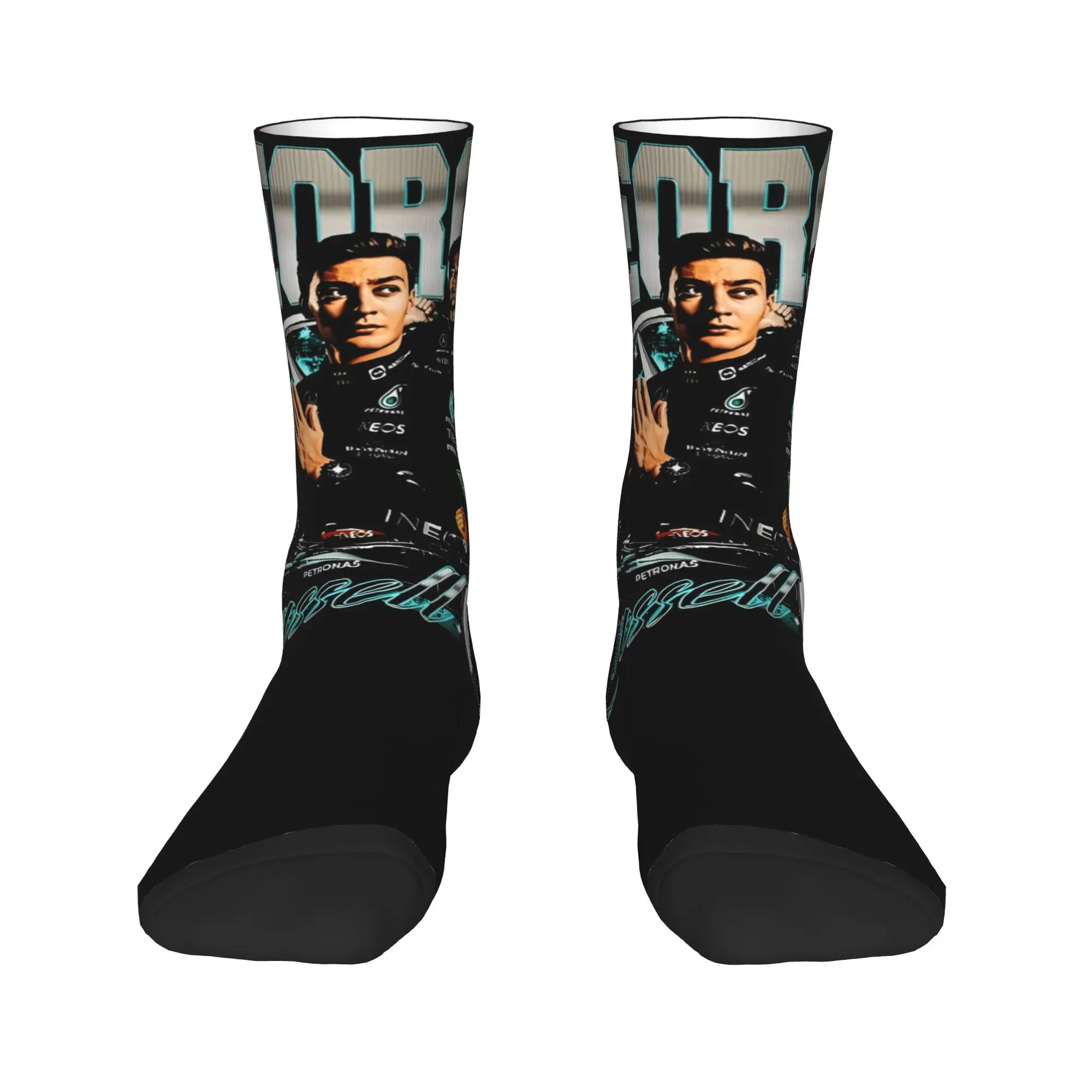 Calzini George Russell Calze gotiche da pilota britannico Calzini da corsa traspiranti da uomo unisex Calzini antiscivolo stampati autunnali