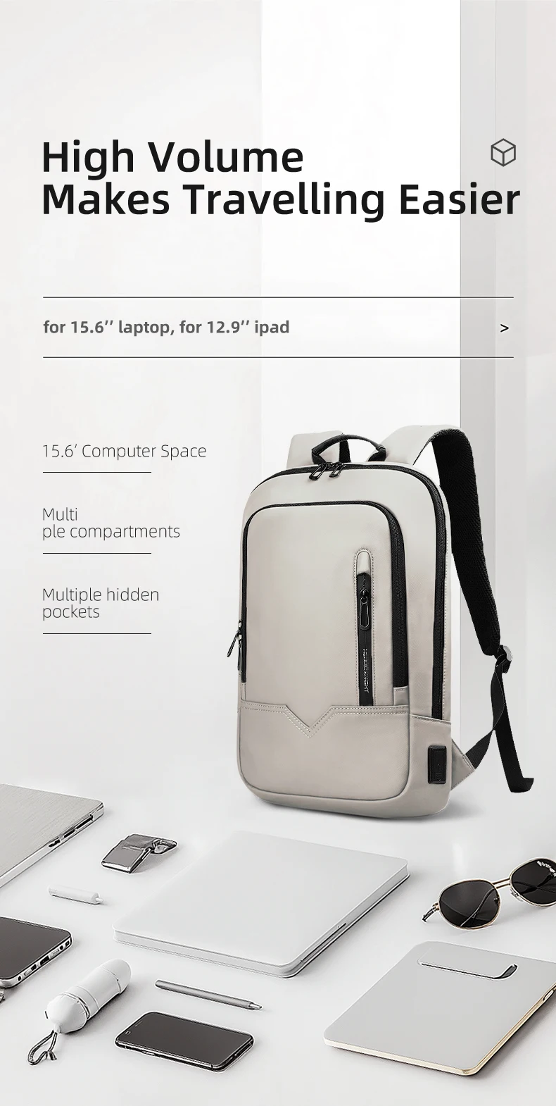 HK Hochwertiger Rucksack 15,6-Zoll-Laptop-Tasche Herren-Business-Pendler-Rucksack Wasserdichtes Oxford-Gewebe Leichte Reisetasche – Detail 2