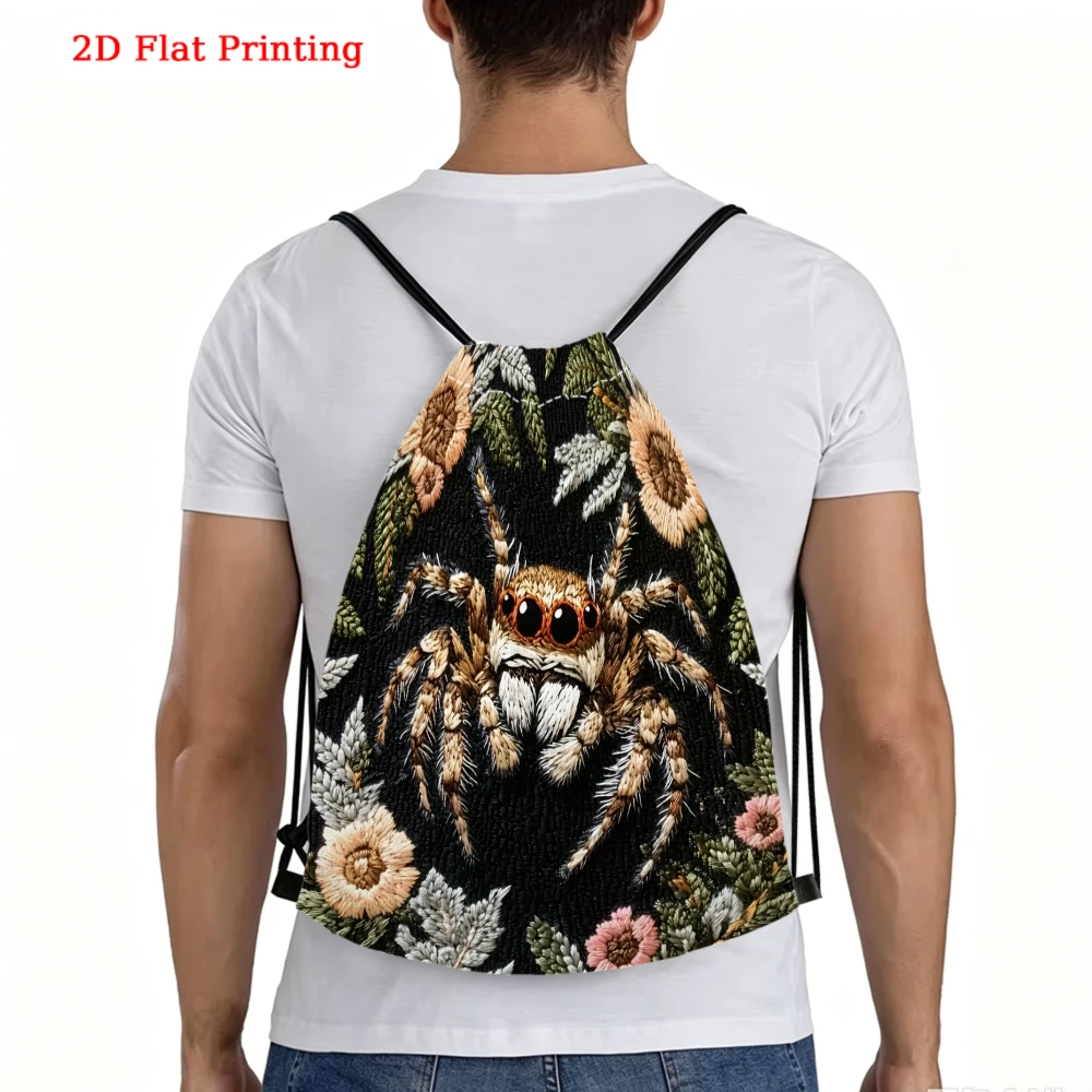 Casual Style, Drawstring Backpack, 2D Flat Printing Spider Pattern, Fitness Sports Backpack, Outdoor Travel Drawstring Bag