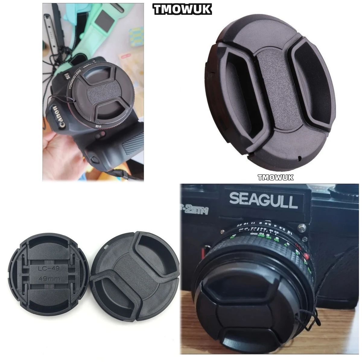 

For Canon EOS R5 C 1D X Mark III 30D 80D 650D M6 Rebel T8i 350D Camera Lens Cap Protective Cover Center Pinch Snap-on 49mm 52 55