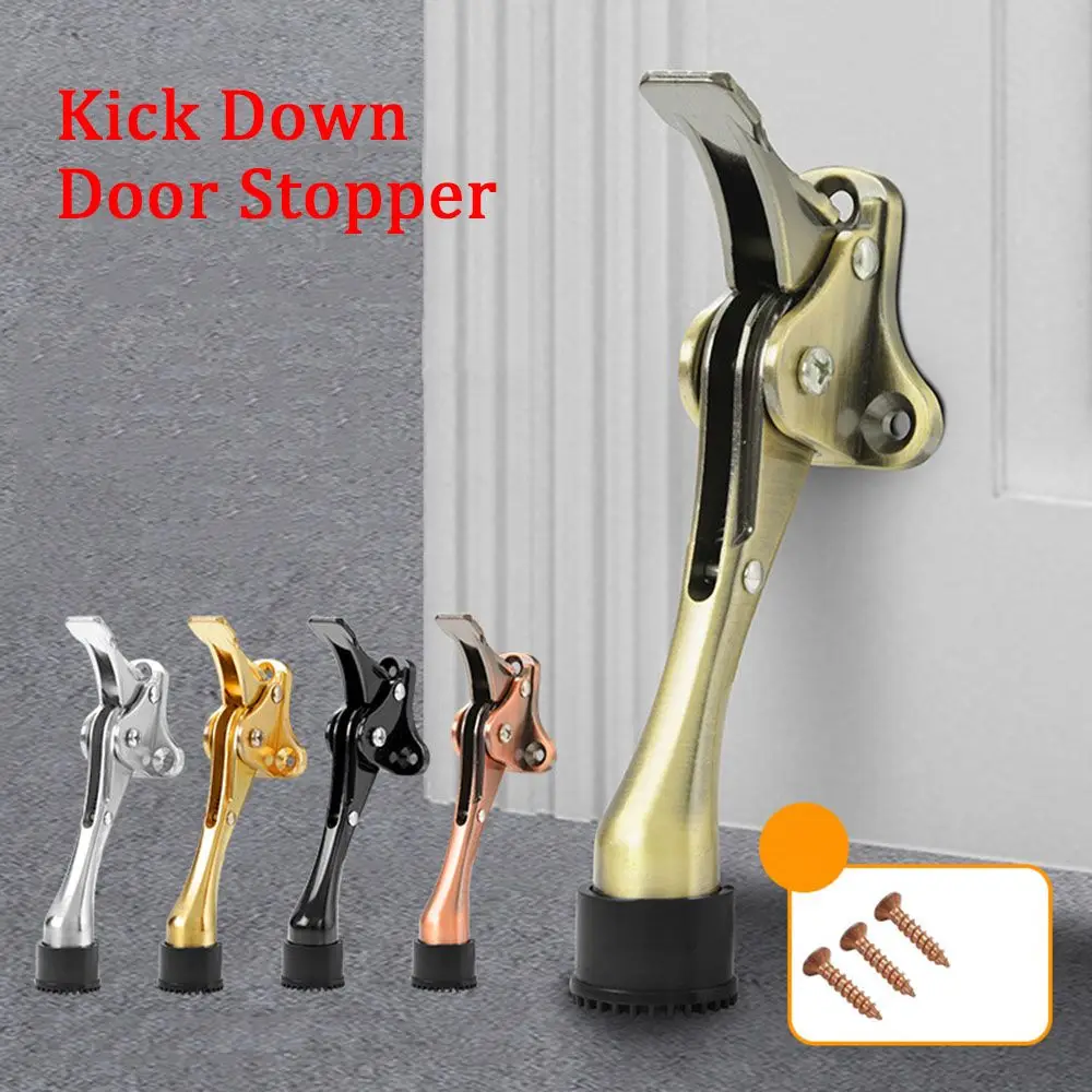 New Zinc Alloy Kick Down Door Stopper Self Adhesive Easy Pedal Door Stopper Hardware Wall Protectors Doorstop Door