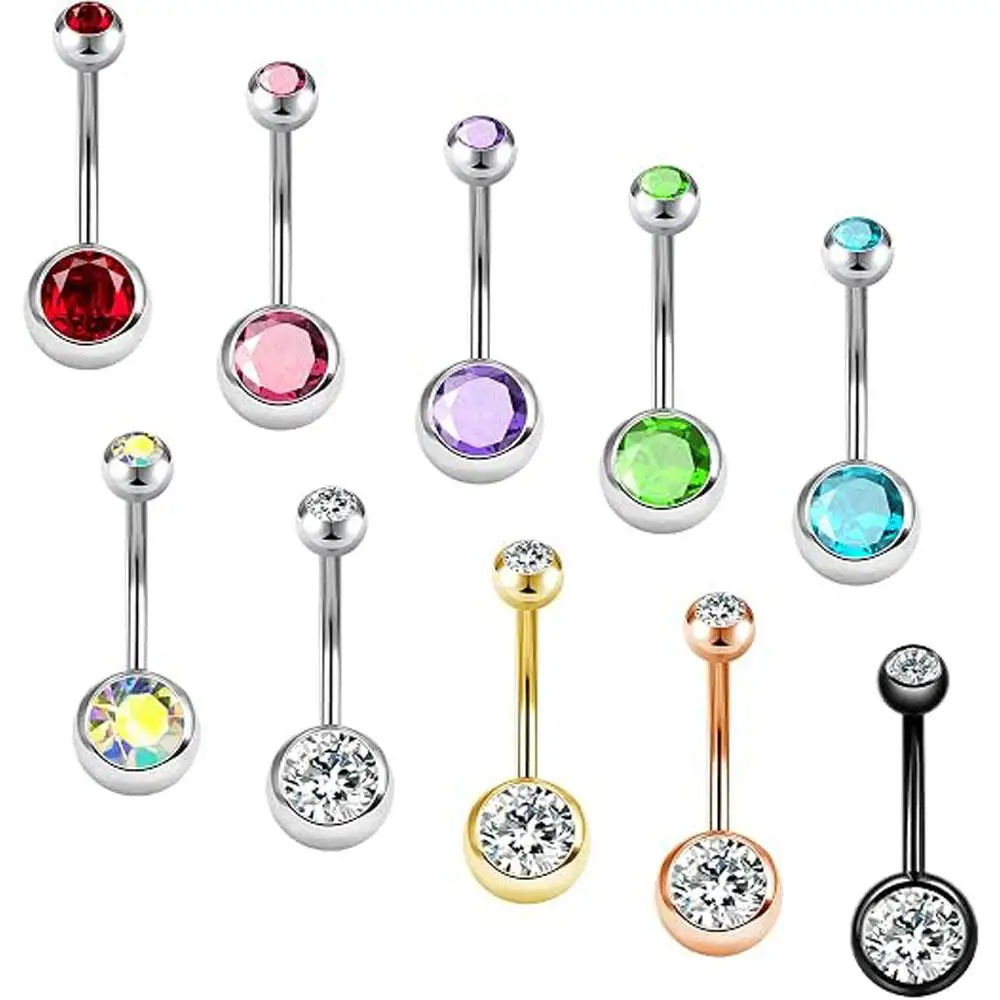 1/10Pcs Set Belly Button Rings Pack 14G Surgical Steel Shiny CZ Belly Rings Jewelry Crystal Balls Navel Body Piercing Jewelry