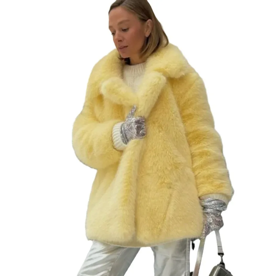 Herfst Winter Dikke Warme Nepbontjas Middellange Vossenbontjas Casual Hoge Kwaliteit Pluizige Jas Abrigos De Peluche De Mujer